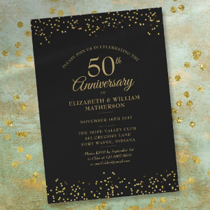 Convites Aniversário de 50 anos de Casamento Preto Dourado 