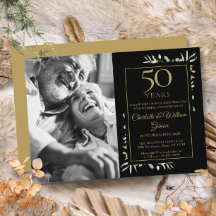 Convites Aniversário de 50 anos de Casamento Preto Dourado 