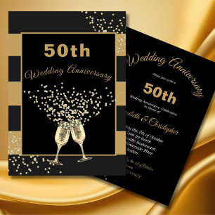 Convites Aniversário de 50 anos de casamento preto dourado 