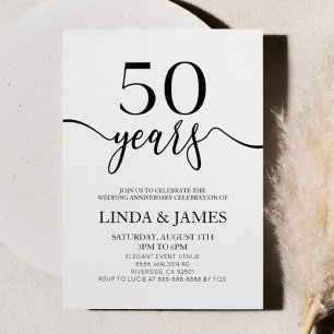 Convites Aniversário de 50 anos de casamento preto e branco
