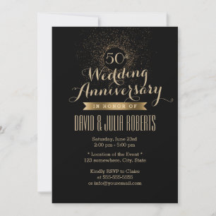 Convites Aniversário de 50 anos de casamento Preto e Dourad