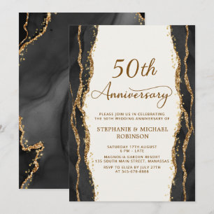 Convites Aniversário de 50 Anos de Casamento Preto Moderno 