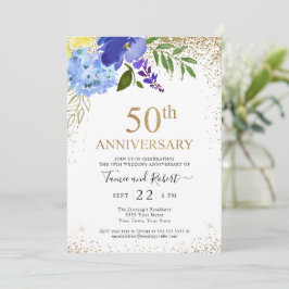 Convites Aniversário de 50 anos de casamento Purple Blue Fl