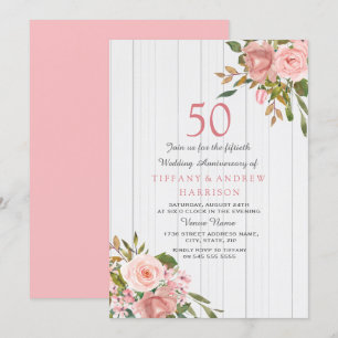 Convites Aniversário de 50 anos de casamento Rosa Bege Dour
