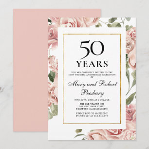 Convites Aniversário de 50 anos de Casamento Rosa Floral