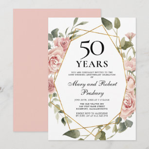 Convites Aniversário de 50 anos de Casamento Rosa Floral