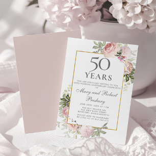 Convites Aniversário de 50 anos de Casamento Rosa Floral