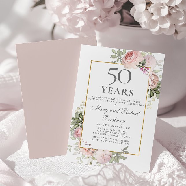 Convites Aniversário de 50 anos de Casamento Rosa Floral (Criador carregado)