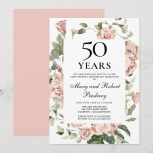 Convites Aniversário de 50 anos de Casamento Rosa Floral