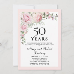 Convites Aniversário de 50 anos de casamento Rosa Floral Ro