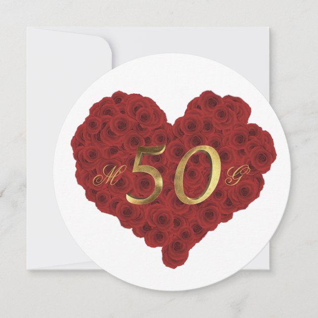 Convites Aniversário de 50 anos de Casamento Rosas Vermelha (Frente)