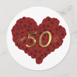Convites Aniversário de 50 anos de Casamento Rosas Vermelha