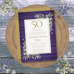 Convites Aniversário de 50 anos de Casamento Roxo Madeira V
