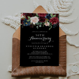 Convites Aniversário de 50 anos de casamento Rustic Black B