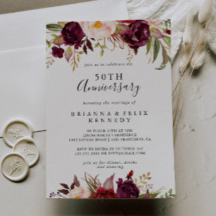Convites Aniversário de 50 anos de casamento Rustic Boho Fl