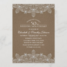 Convites Aniversário de 50 anos de Casamento Rustic Dark Bu