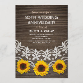 Convites Aniversário de 50 anos de Casamento Rustic Sunflow