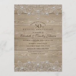 Convites Aniversário de 50 anos de Casamento Rustic Wood Vi
