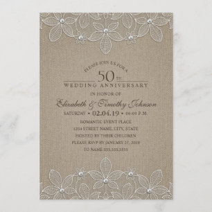 Convites Aniversário de 50 anos de Casamento Rústico em Lon