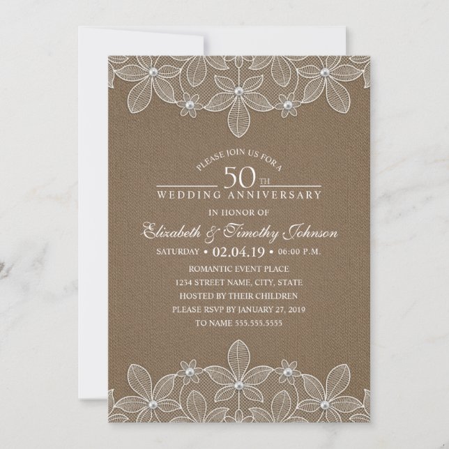 Convites Aniversário de 50 anos de Casamento Rústico Escuro (Frente)