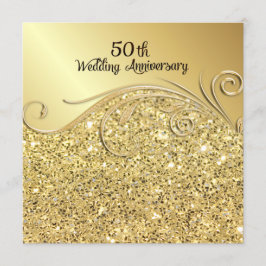 Convites Aniversário de 50 anos de Casamento Sparkle Golden