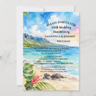 Convites Aniversário de 50 anos de Casamento Tropical Praia