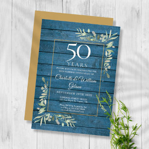 Convites Aniversário de 50 anos de Casamento Verde-azulado 