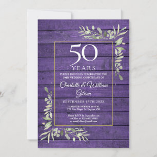 Convites Aniversário de 50 Anos de Casamento Verde Roxo Mad