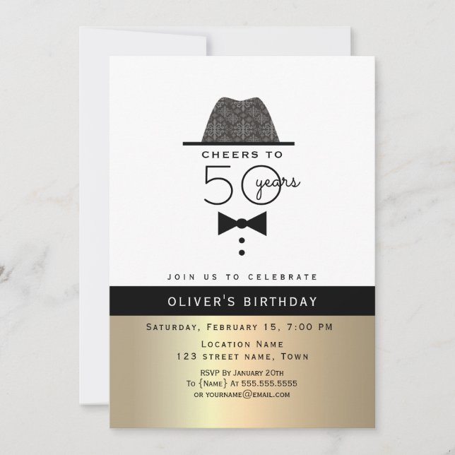 Convites Aniversário de 50 anos do homem de ouro (Frente)