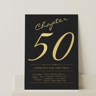 Convites Aniversário de 50 anos do Pai, Preto e Dourado
