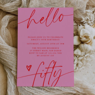 Convites Aniversário de 50 anos do Script Typography Hello 