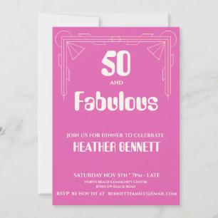 Convites Aniversário de 50 anos e Fabuloso em Pink Art Deco