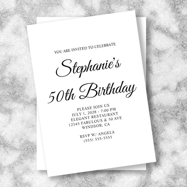 Convites Aniversário de 50 anos Elegant Script (Elegant Script 50th Birthday Invitation)