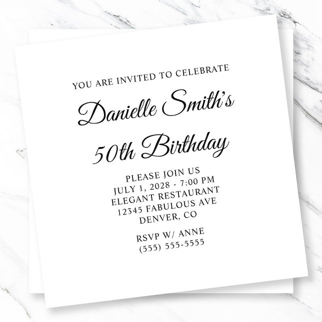 Convites Aniversário de 50 anos Elegant Script (Elegant Script 50th Birthday Invitation)