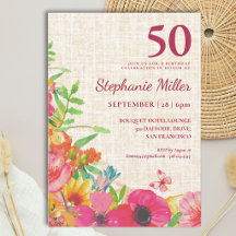 Aniversário de 50 anos Elegante Bold Floral Linen 