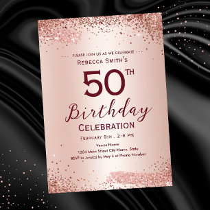 Convites Aniversário de 50 anos Elegante Brilho Dourado Ros