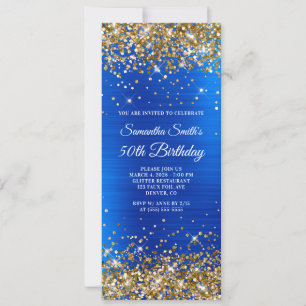 Convites Aniversário de 50 anos em Dourado Brilhante Azul R