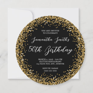 Convites Aniversário de 50 anos em Glitter Dourado Circular
