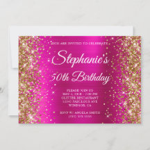 Aniversário de 50 anos em Glitter Dourado Rosa Que