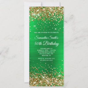 Convites Aniversário de 50 anos em Glitter Dourado Verde Br