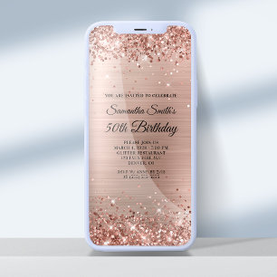 Convites Aniversário de 50 anos em Glittery Brushed Rose Go