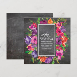 Convites Aniversário de 50 anos em quadro-negro floral lara