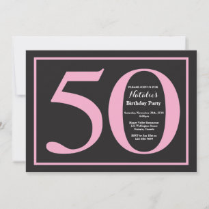 Convites Aniversário de 50 anos em quadro negro rosa e pret