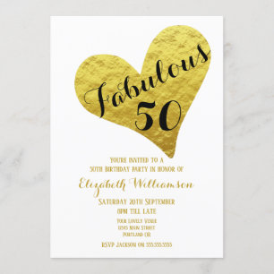Convites Aniversário de 50 anos Fabuloso 50 Branco  Coração