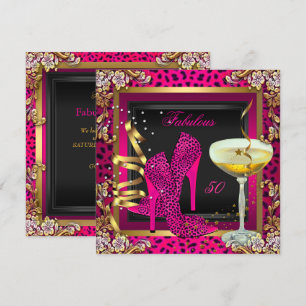 Convites Aniversário de 50 anos Fabuloso com Onça Rosa Cere