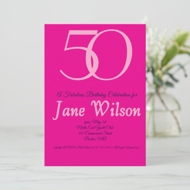 Convites Aniversário de 50 anos Fabuloso Feminino Moderno R (Em pé/Frente)