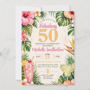 Convites Aniversário de 50 anos Fabuloso Luau Havaiano Flor