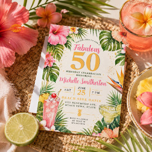Convites Aniversário de 50 anos Fabuloso Luau Havaiano Flor