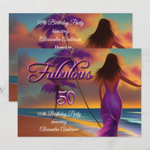 Convites Aniversário de 50 anos fabuloso Roxo Praia Oceano 