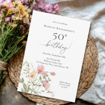 Aniversário de 50 anos Feminino Aquarela Flor Silv
